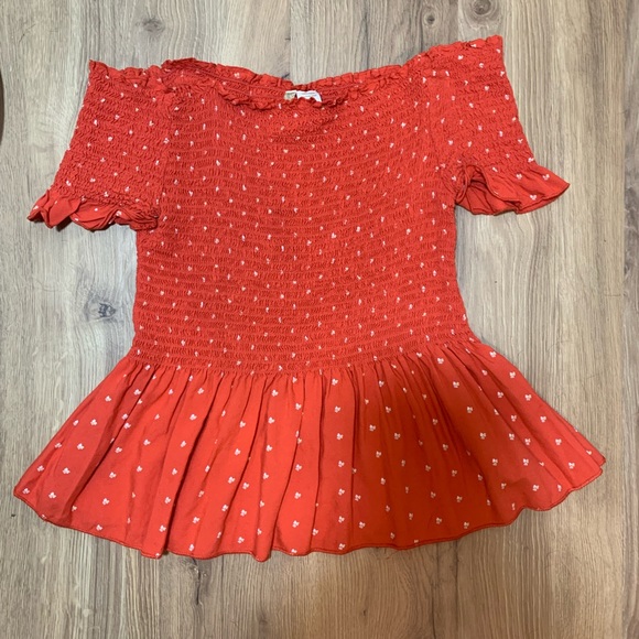 Beautiful off the shoulder,comfortable top.Orange & White. - Picture 2 of 5